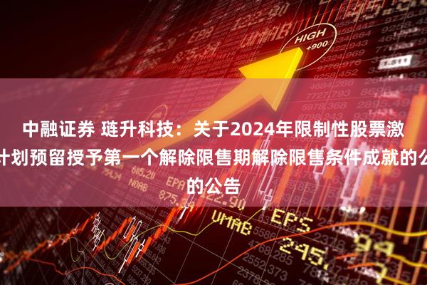 中融证券 琏升科技：关于2024年限制性股票激励计划预留授予第一个解除限售期解除限售条件成就的公告
