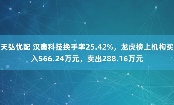 天弘忧配 汉鑫科技换手率25.42%，龙虎榜上机构买入566.24万元，卖出288.16万元