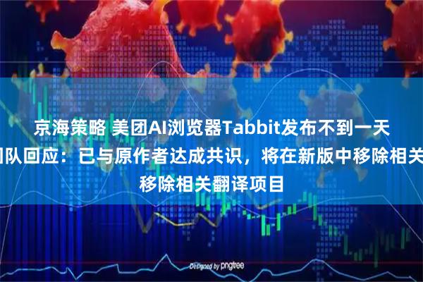 京海策略 美团AI浏览器Tabbit发布不到一天陷争议 团队回应：已与原作者达成共识，将在新版中移除相关翻译项目